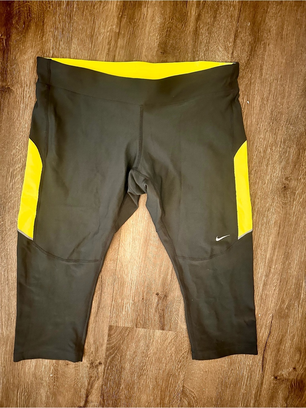 🖤 Nike Dri-FIT Black & Neon Green Running Leggings | L